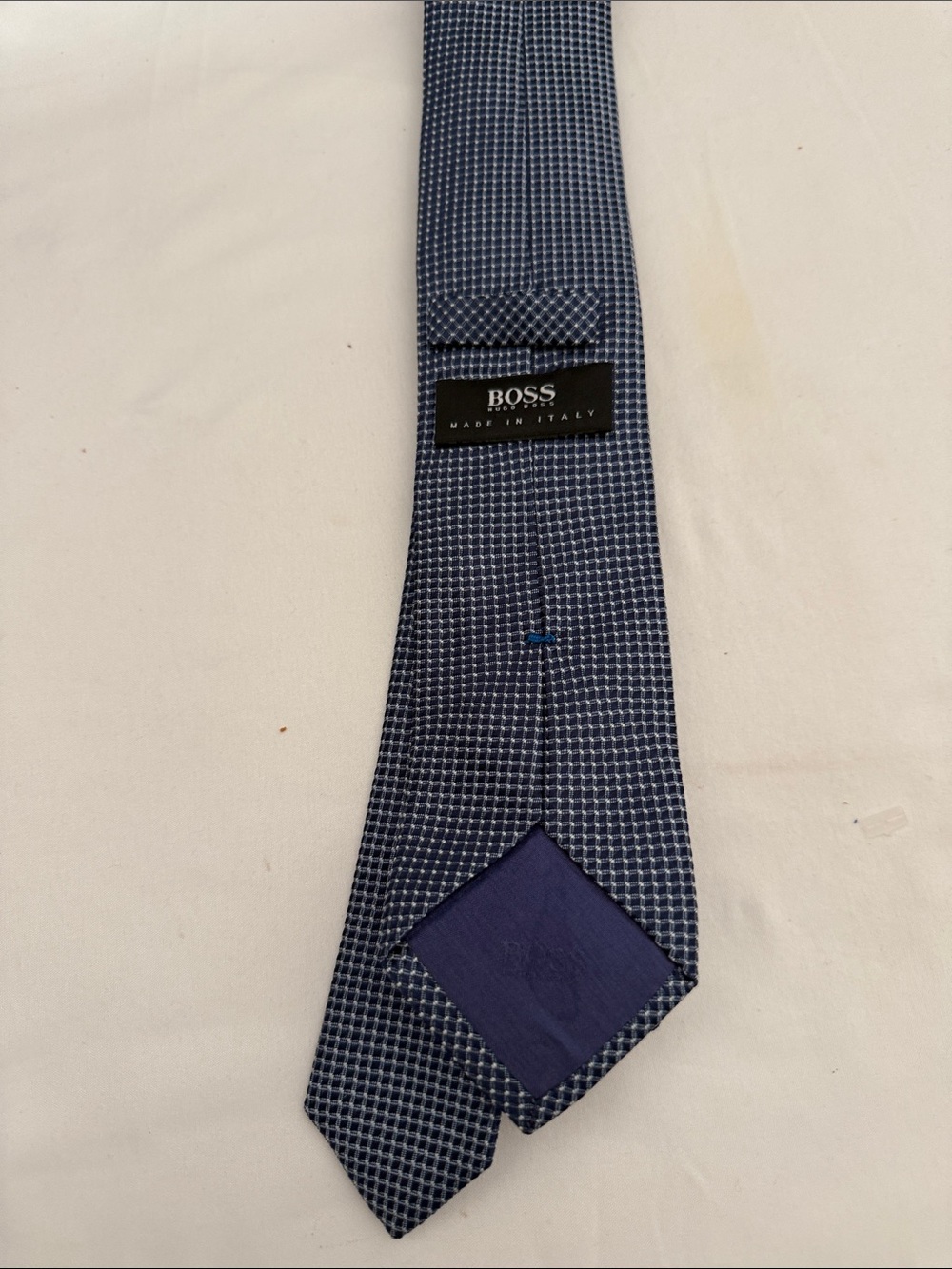 Boss Navy and White Micro-Check Silk Tie